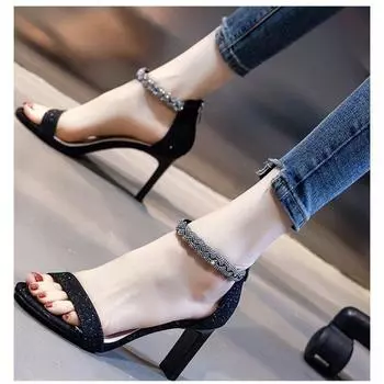 Универсальный темперамент, летние новые модные туфли на шпильках, высокие каблуки, римские туфли, молния сзади, резиновая подошва, женские сандалии 35 шампанского