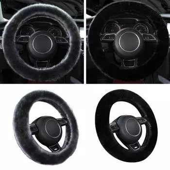 Универсальный теплый мягкий плюшевый чехол на руль автомобиля, зимний однотонный пушистый чехол на руль, аксессуары для интерьера автомобиля 38cm серый