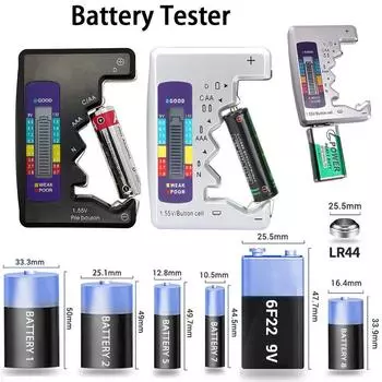 Универсальный тестер для проверки батарей для батареек таблеточного типа AA AAA CDN 9 В 1,5 В чёрный