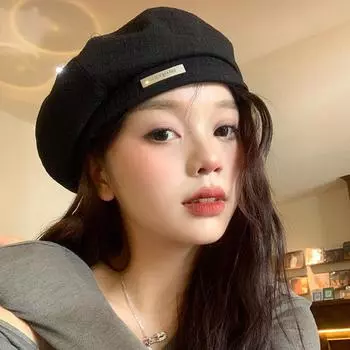 Универсальный тонкий берет лицо маленькая восьмиугольная шляпа знаменитости Интернета черный бутон художника шляпа лицо M56-58cm чёрный