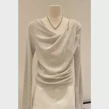 Универсальный топ-топ с длинным рукавом и свободным воротником из модала для женщин - весна/осень 2024 г. XL