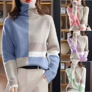 Универсальный тренд Новые женские однотонные свитера с длинными рукавами Топ Осень Зима О-образный вырез Теплые пуловеры Женская одежда M зелёный