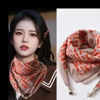 Универсальный треугольный шарф в западном стиле из хлопка и конопли с принтом для женщин, с перекрестными отверстиями и магнитной пряжкой, устойчивый к холоду и теплый зимний шарф на шею 70*70cm