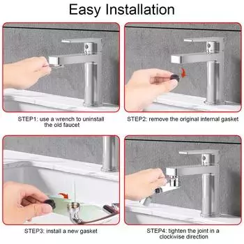 Универсальный удлинитель для вращающегося смесителя, 2 упаковки, удлинитель для вращающегося смесителя на 1080 градусов для кухни, ванной комнаты 1 Mode серебряный