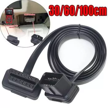 Универсальный удлинительный кабель OBD2 длиной 30/60/100 см для автомобильных сканеров, 16-контактный плоский и низкопрофильный кабель OBD OBDII