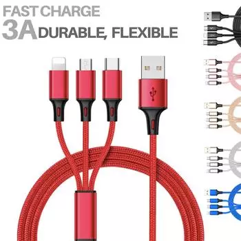 Универсальный USB-кабель для быстрой зарядки 3 In1 Многофункциональный шнур зарядного устройства для сотового телефона 14 для S22 One Size красный