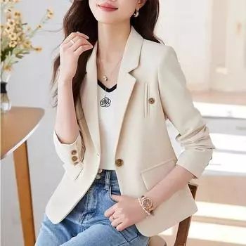 Универсальный весенний пиджак для женщин, идеально подходящий для работы, тонкое пальто L чёрный