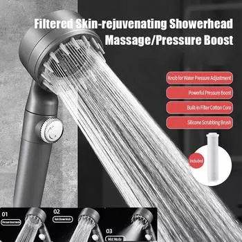 Универсальный водосберегающий распределитель для душа под давлением, ручная насадка для душа с фильтром, хлопковый сердечник, 3 режима, аксессуары для ванной комнаты чёрный