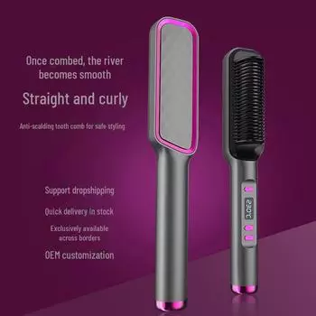Универсальный выпрямитель для волос с ЖК-дисплеем и расческа для завивки волос — безопасен для всех типов волос US standard English version 110V розовый