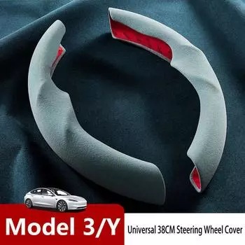 Универсальный замшевый чехол на руль, нескользящий защитный чехол для салона автомобиля Tesla Model 3 Y, аксессуары для украшения автомобиля красный