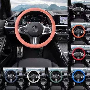 Универсальный замшевый противоскользящий чехол на рулевое колесо внутри силиконового чехла на рулевое колесо автомобиля авто чёрный