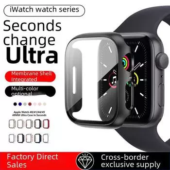 Универсальный защитный чехол и закаленная пленка для Apple Watch Series 6/7/8 42mm серебряный