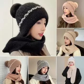 Универсальный защитный шарф-хомут для ушей, вязаная утолщенная шапка, зимняя шапка-шарф чёрный