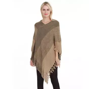 Универсальный женский вязаный свитер-накидка с кисточками — свободный, полосатый и оверсайз One Size розовый