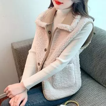 Универсальный женский жилет из овечьей шерсти с двумя сторонами для ношения осенью и зимой S хаки