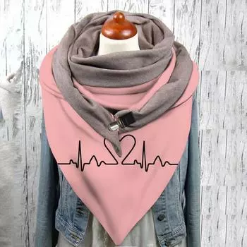 Универсальный Зимний Теплый Ветрозащитный Шарф с Принтами на Двойном Слое и Пряжкой