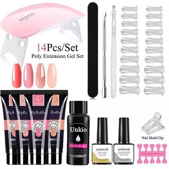UNKIO 14/11 шт. набор полигелей для наращивания с УФ-светодиодной лампой, гель для быстрого наращивания ногтей для наращивания ногтей