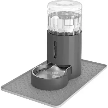 UNSPOW 4L Cat Water Drinker with Placemat and Stainless Steel Automatic Gravity Type Pet Large Capacity Automatic For Multiple Suitable for When Large