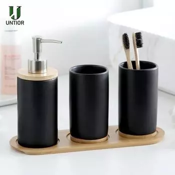 UNTIOR 3PCS керамические аксессуары для ванной комнаты модный дозатор мыла держатель зубных щеток стакан керамический бытовой продукт для ванной комнаты