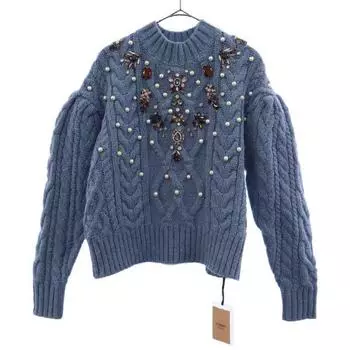 unused eimy istoire Long sleeve sweater F blue Knit Beads Women Used