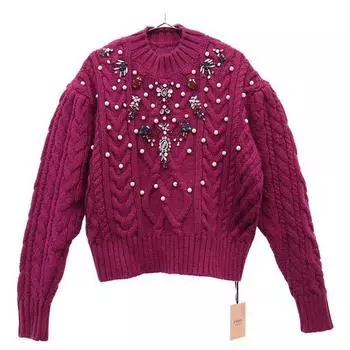 unused eimy istoire Long sleeve sweater F purple Knit Beads Women Used