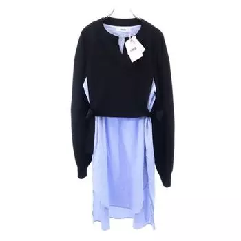 unused furfur stripe Long sleeve Knit switching one piece F black x blue Women Used