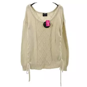 unused STUSSY wool blend Long sleeve Lace up knit M White system sweater Women Used