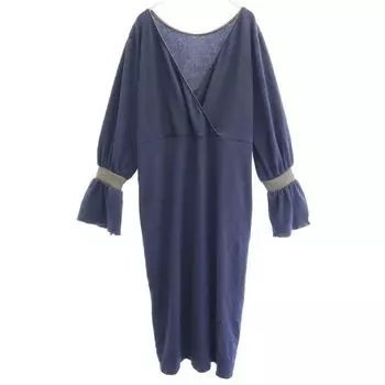 unused THURIUM Long sleeve Dancing tuck cut frills Long dress 38 Navy Women Used