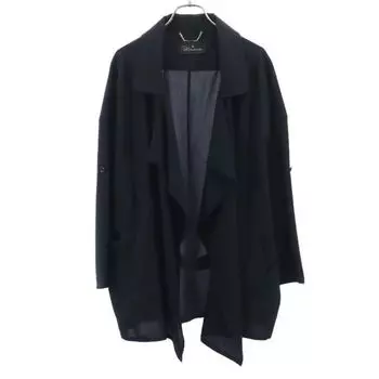 unused Unaca drape Jacket 38 black Open-front haori with roll-up sleeves Women Used