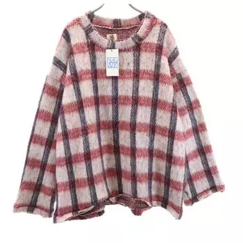 unused VAST222 17AW Made in Japan Wool Blend Grid pattern Long sleeve Shaggy knit Men s Used