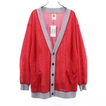 unused VAST222 19ss made in Japan Long sleeve mesh cardigan 2 red x gray Men s Used