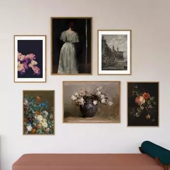 Унылый пейзаж с облаками Картина маслом Художественная печать Лесной деревенский холст Плакат Антикварный цветочный принт Винтажный деревенский настенный декор 21cm30cm NoFrame