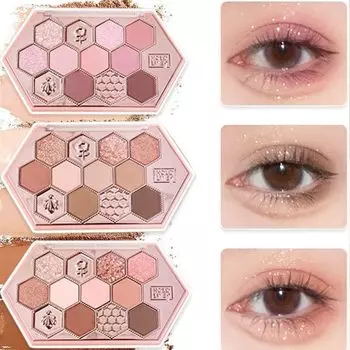 UNYOKE Eyeshadow Cute Honeycomb 12 Color Makeup Palette Eyeshadow Palette Waterproof Sweatproof High Color Long Lasting Eyeshadow Pink Brown