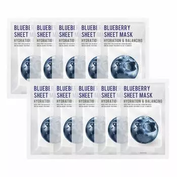 Unyul Purity Blueberry Sheet Mask Pack 22 мл x 10 листов x 10 Сделано в Корее Набор для ухода за кожей Питательный активный эффект Содержит натуральные ингредиенты