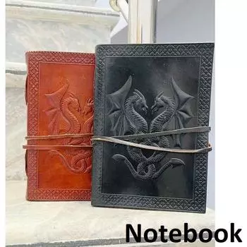 УПАКОВКА ИЗ 2 Дневников из кожи дракона для мужчин и женщин, винтажный блокнот, альбом для рисования, дневник для художников, путевой журнал, кельтский журнал, подарки на День святого Валентина 7 x 5 in (pack of 2) коричневый/чёрный
