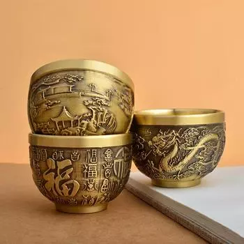 (Упаковано в коробку) Ретро-чашка Дракон Феникс и чашка Байфу Креативный цилиндр Миллет Офисное украшение для рабочего стола Металлический артефакт Подарки