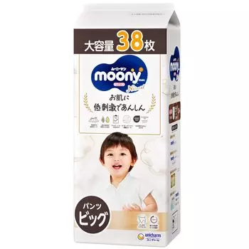 Упаковка большой емкости органических подгузников Moonyman Natural Pants большого размера 38 [Содержит хлопок] (12~22 кг) белый