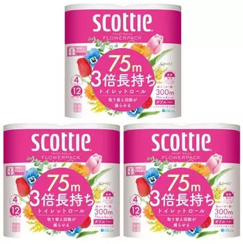 Упаковка цветов Скотти в 3 раза более долговечная 75 м x 4 рулона двойная [x3 шт.]