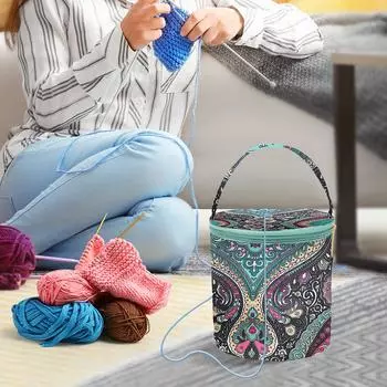 Упаковка для хранения пряжи и ниток, вместительная сумка-органайзер для пряжи для вязания крючком, водонепроницаемая ткань Оксфорд, легкая для швейных крючков
