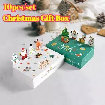Упаковка для рождественского подарка, подарочная коробка, украшение, картонная коробка, трехмерное животное, милая конфета, печенье, складная коробка, 10 шт./упак. 15x9x4cm