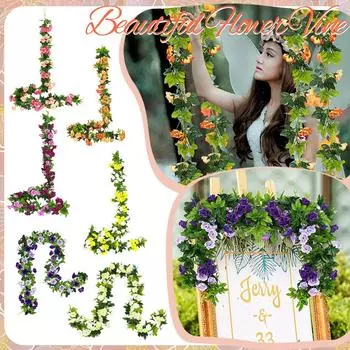 Упаковка искусственных цветочных гирлянд, искусственные розы, лианы, шелковые цветы, подвесные розы, плющ для свадебной арки, вечеринки, домашнего декора для сада, стены One Size розовый