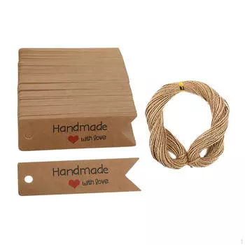 Упаковка из 100 бирок из крафт-бумаги для проектов «сделай сам» и упаковки подарков коричневый