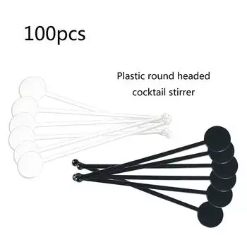 Упаковка из 100 палочек Swizzle Stick с круглым наконечником для смешивания напитков, прозрачные пластиковые палочки для размешивания кофе, палочки для размешивания коктейлей чёрный