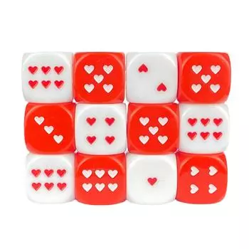 Упаковка из 10 цветных круглых угловых кубиков 25 мм с точками в виде сердечек для вечеринки, акриловые 6-сторонние кубики в форме сердца 2.5*2.5*2.5cm красный/белый