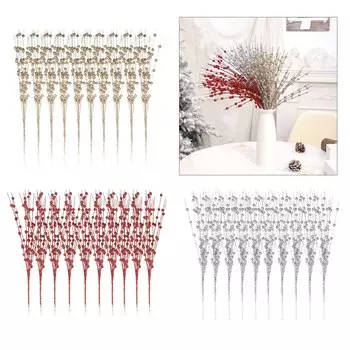 Упаковка из 10 декоративных стеблей для рождественской елки, искусственные ветки растений, украшение для букета цветов, праздничные наполнители для ваз красный