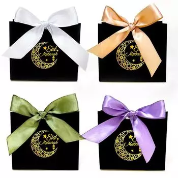 Упаковка из 10 исламских праздничных сумок 2025 года, бумажный подарочный пакет, товары для творчества, Ид Мубарак, элегантная мини-коробка для конфет с лентами
