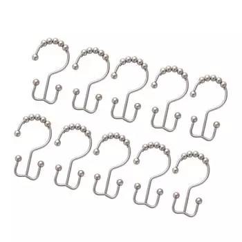 Упаковка из 10 металлических крючков для шторки для душа, устойчивых к ржавчине, с двойными скользящими роликами, кольца для штор для ванной, карнизов серебряный