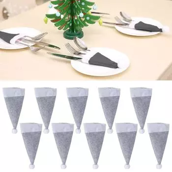 Упаковка из 10 серых рождественских мини-шапок, украшения, держатели для столовых приборов, чехол для вилки, сумка для хранения столовых приборов, украшения