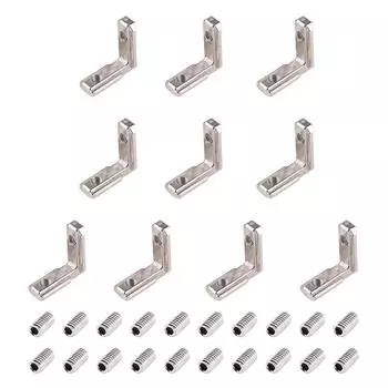 Упаковка из 10 угловых кронштейнов, соединитель внутреннего угла с винтами, L-образные угловые соединители, простые в использовании для Т-образных профилей 20 серебряный