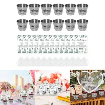 Упаковка из 12 свадебных сувениров, сувениры для вечеринок с прозрачными пакетами и благодарственной открыткой, чашки из нержавеющей стали, подарки для гостей